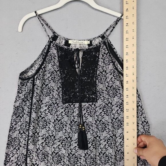 Solitare Top Womens S Black Bohemian Floral Strappy Tasseled Hippie Chic Beads - Picture 6 of 8